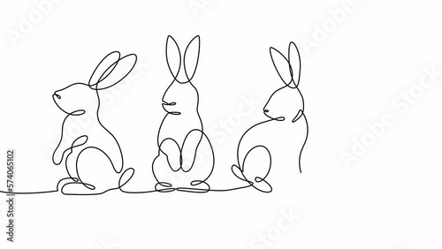 Continuous drawing line art of Easter rabbits. Hand drawn one line. 4k animation, stock footage