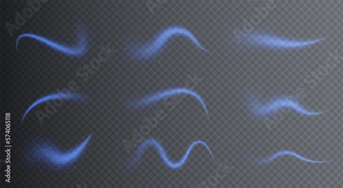 Magic blue wind png festive isolated on transparent background. Neon comet png with sparkling stars and dust. © Виктория Проскурина