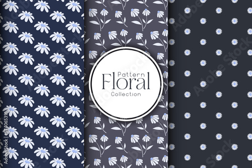 Set of pattens on a dark background with flowers, floral pattern