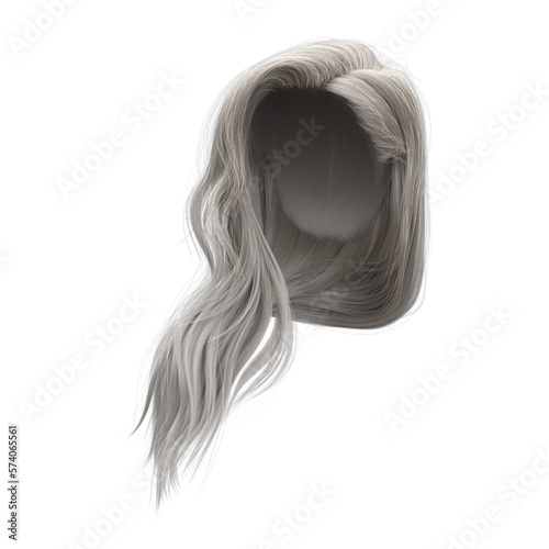 3d rendering straight hair isolated silver gray white