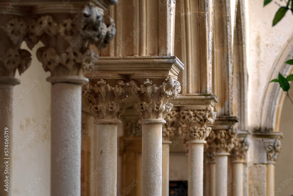 Empire style columns. Close-up. Old castle. Empire style columns. Close-up. Old castle.