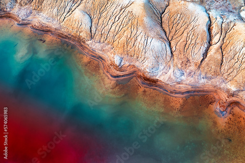 Aerial view of a titanium mine with tailing ponds photo