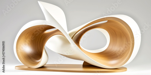 Beautiful Piece of modern art Carved out of Solid Olive Wood in a Flowing organic Shape - on white Sculpture, Modern Art , Art -- Generative AI