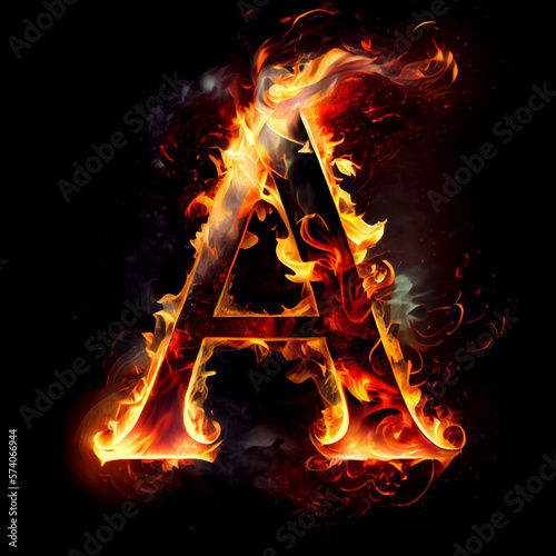 Fiery font letter A. Generative AI illustration