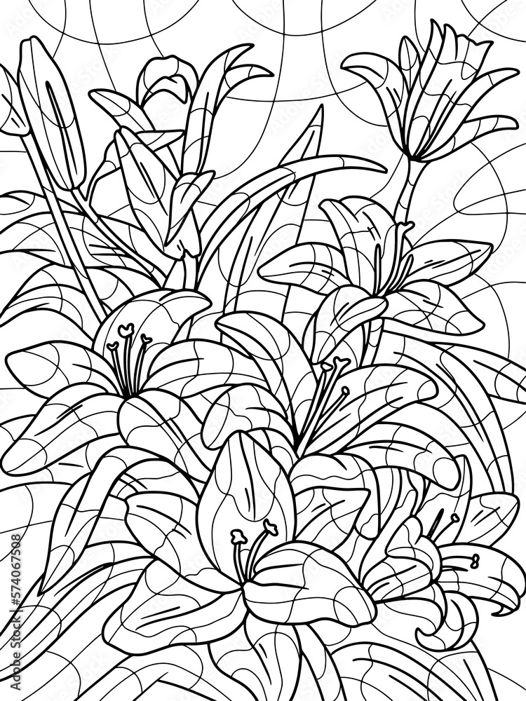 lily flowers coloring page and book. Antistress for children and adults ...