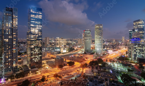 Wallpaper Mural Tel Aviv night aerial panorama. Modern glass skyscrapers Torontodigital.ca