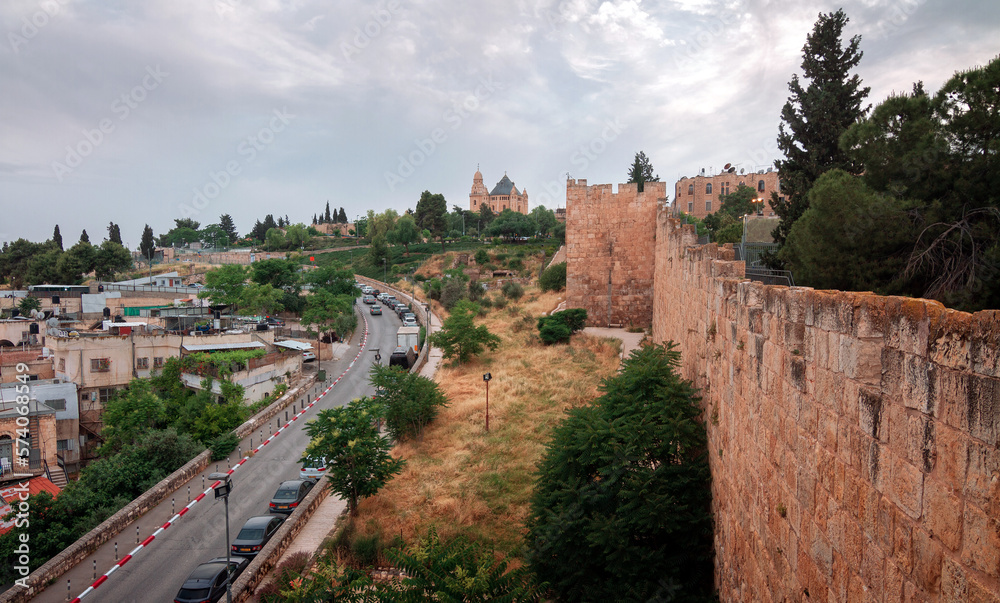 Jerusalem: Abbey of the dormition, Old City Wall view