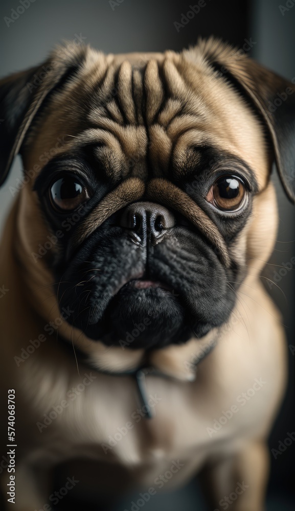 pug dog closeup with blurred background