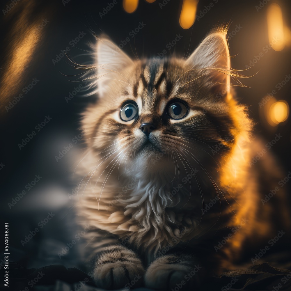 Super cute cat with blured dark background bokeh
