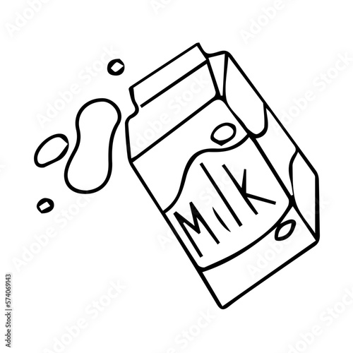 A packet of milk with a hole. Pour the milk. Cooking. Vector illustration on a white background.