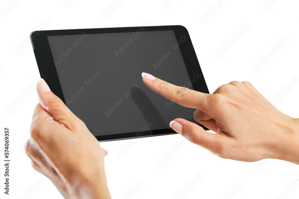 Woman holding digital tablet on background Woman holding digital tablet on background