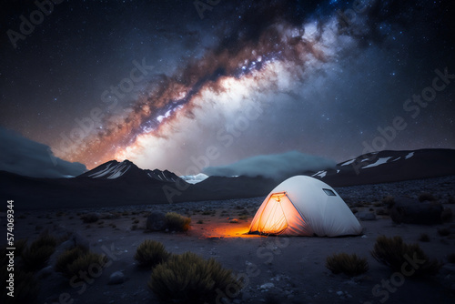 camping in the mountains under milkyway