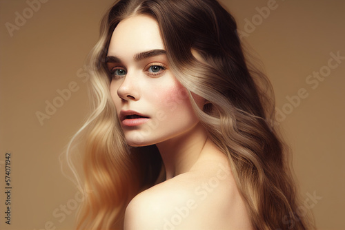 Portrait of young beautiful woman. Digitally AI generated image. 