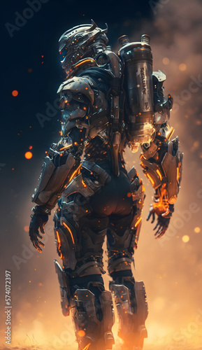 full body armored space suit with boots, futuristic, character design, generative ai © Nicola
