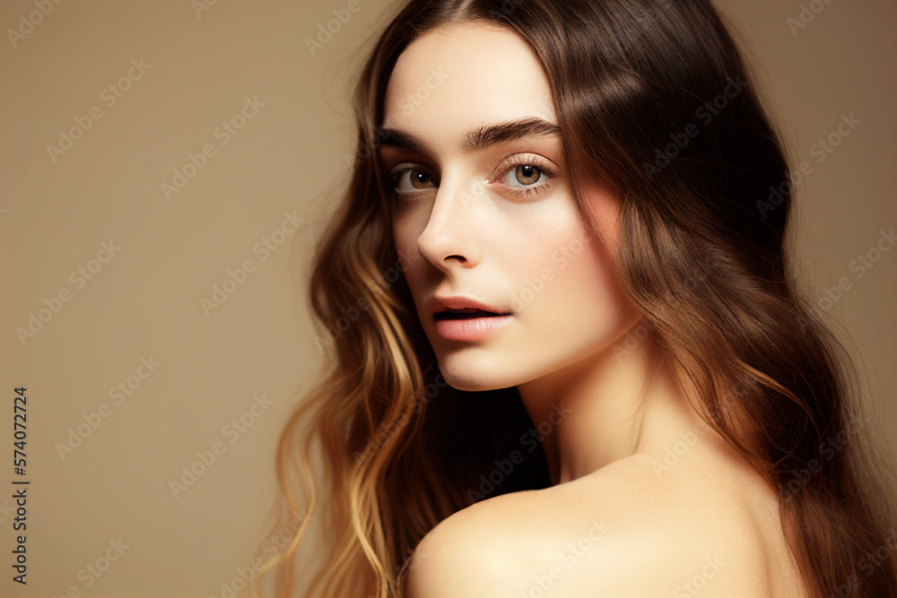 Portrait of young beautiful woman. Digitally AI generated image.	
