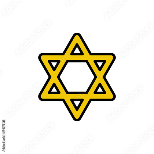 Purim star of David template. Traditional jewish symbol in yellow color. Outline icon isolated on white and transparent background. Hand drawn doodle vector illustration.