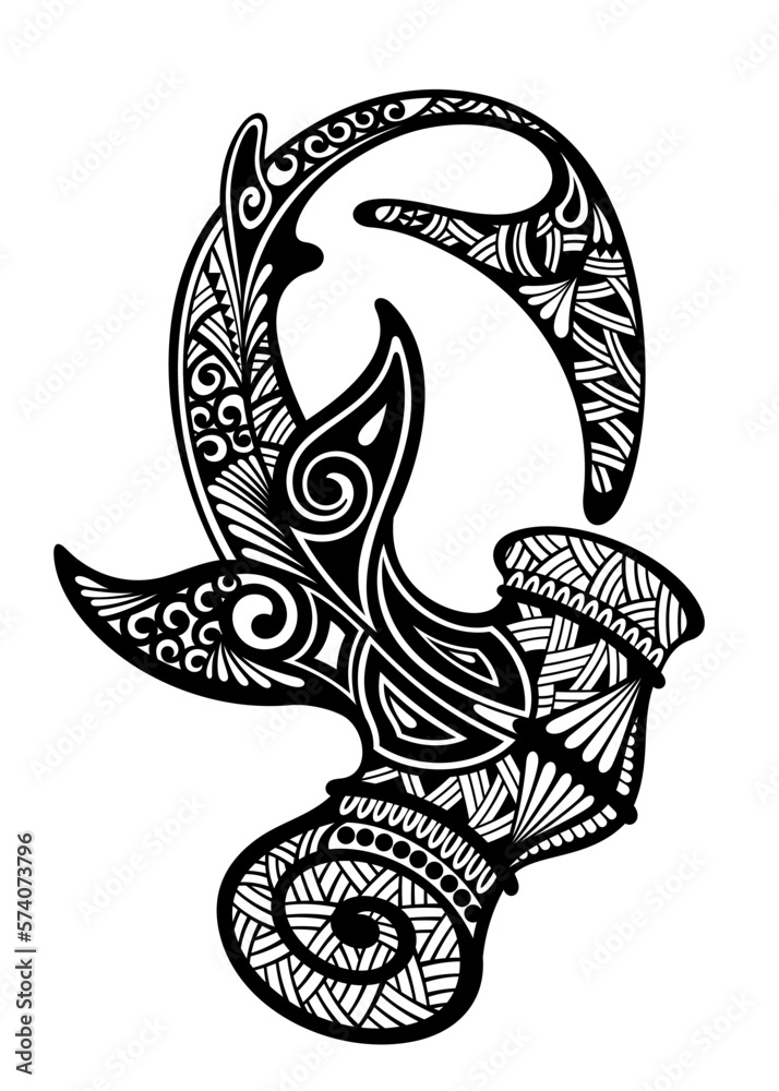 Sketch tribal shark tattoo. vector drawing hammerhead shark. shark logo - obrazy, fototapety, plakaty 