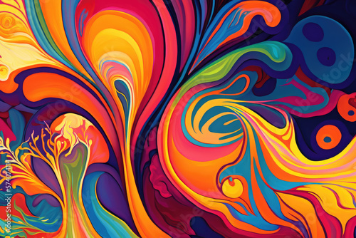 Colorful Abstract Background  A vibrant and dynamic mixture of bright hues and flowing lines come together in a fluid and rhythmic composition.  