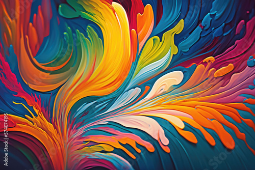 Colorful Abstract Background, A vibrant and dynamic mixture of bright hues and flowing lines come together in a fluid and rhythmic composition. © Man888