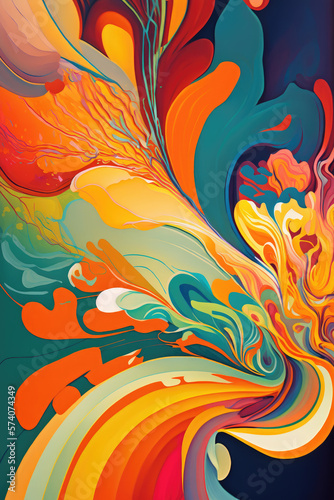 Colorful Abstract Background, A vibrant and dynamic mixture of bright hues and flowing lines come together in a fluid and rhythmic composition. 