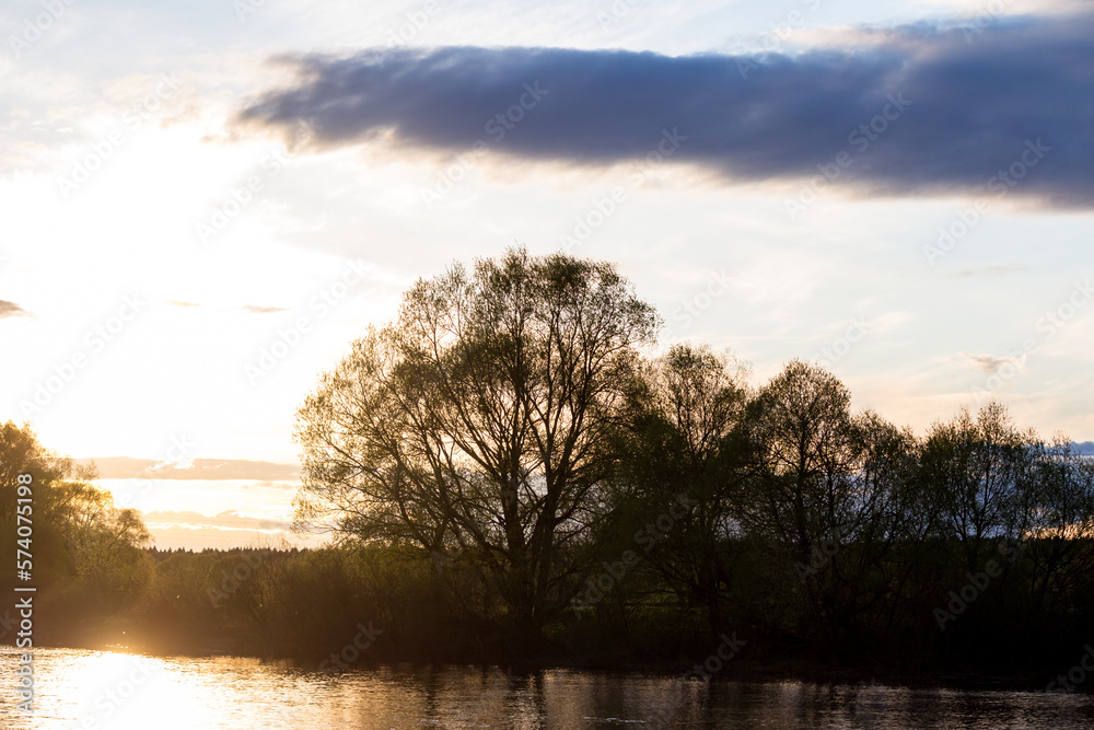 Soft natural background with a view of the river and trees on the shore