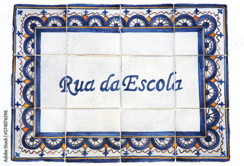 Tile plaque in street of Portugal. "school street"