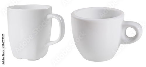 Two white cups for brewing coffee or tea on an isolated background.