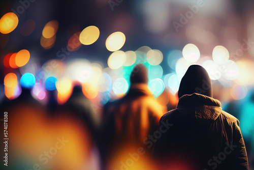 Bokeh Night Lights Street Blurred People Background, Generative AI
