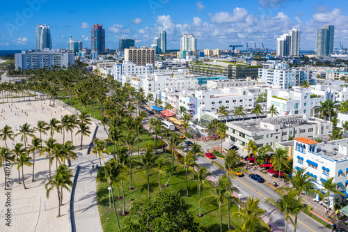 Aerial View of South Beach,Early Morning.Ocean Drive,Miami Beach,Miami,Florida.United States,USA photo