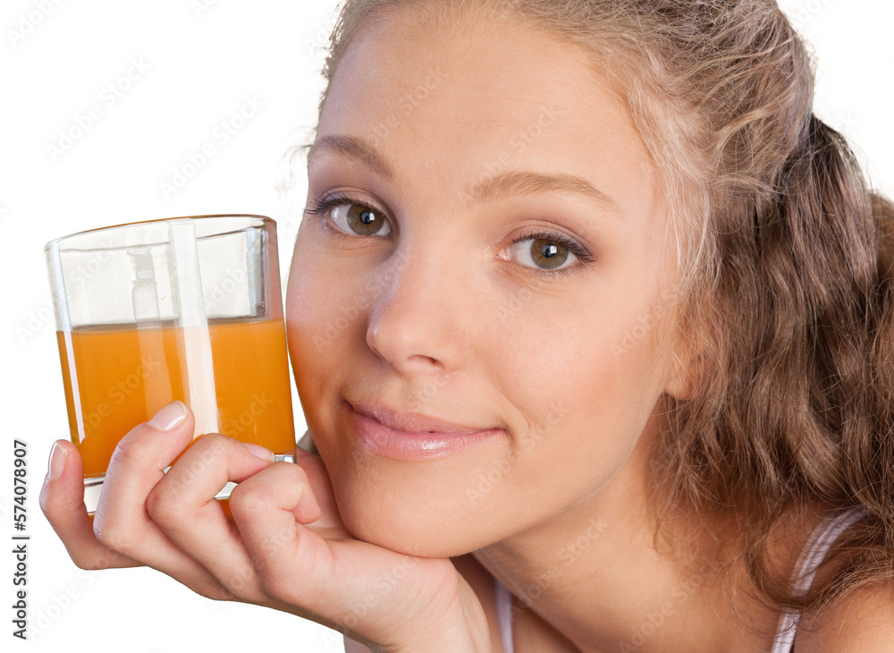 Portrait of a Young Woman with a Glass of Orange Juice Portrait of a Young Woman with a Glass of Orange Juice