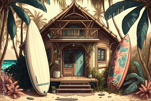 Generative AI Summer Surf Beach House © ChaoticMind