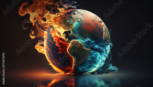 Surriscaldamento globale. Pianeta Terra che brucia. Ai generated. photo