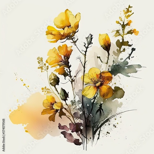 Fototapeta Naklejka Na Ścianę i Meble -  Yellow flowers watercolor generative AI