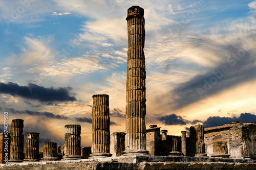 Columns in the ruins of the forum of Pompeii.  Pompeii wasn’t rediscovered until 1599. photo