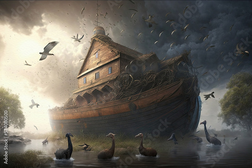 Fotografia Noah's ark, biblical illustration, generative ai