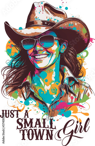 Cowgirl, country girl. Artwork design, illustration for T-shirt printing, poster, wild west style, American western.