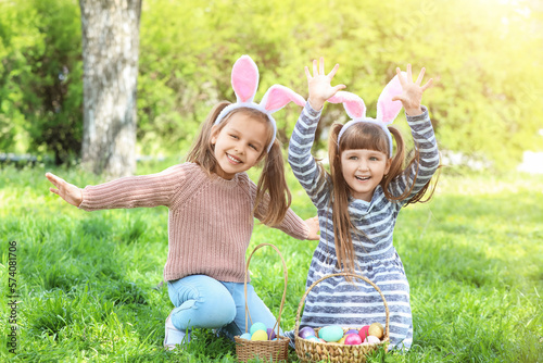 Little girls with painted e...