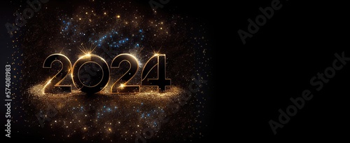 Happy New Year Celebration 2024 Golden Banner Generative AI