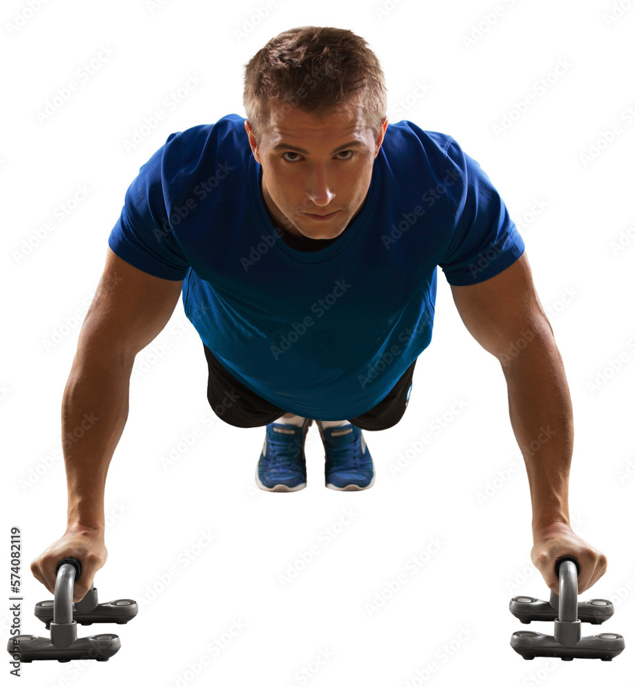 Young man doing push ups isolated on white background Young man doing push ups isolated on white background
