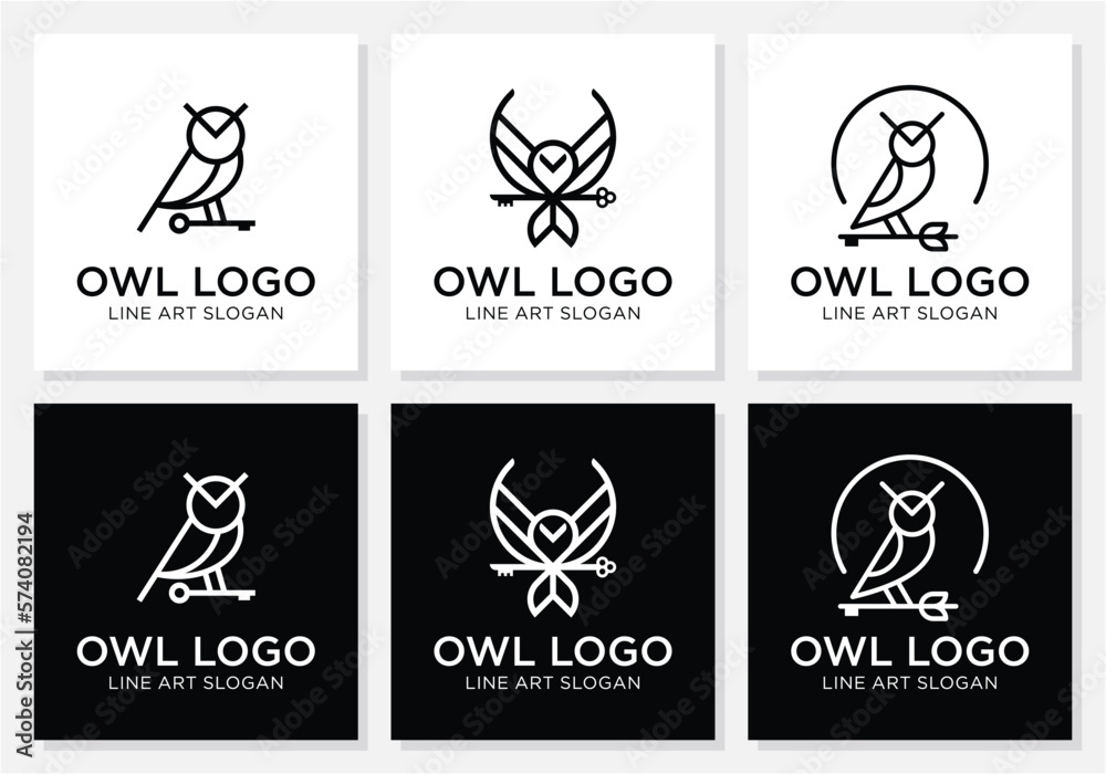 Owl logo bundle line art style.