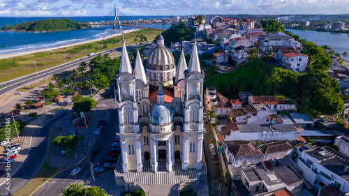 Aerial view of Ilheus, tourist town in Bahia. Historic city center with Catedral Sao Sebastiao