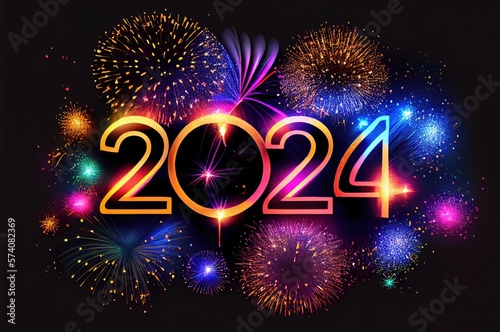 Happy New Year Celebration 2024 Colorful Background Generative AI