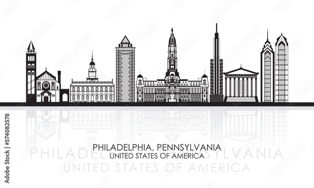 Fototapeta premium Silhouette Skyline panorama of Philadelphia, Pennsylvania, United States - vector illustration