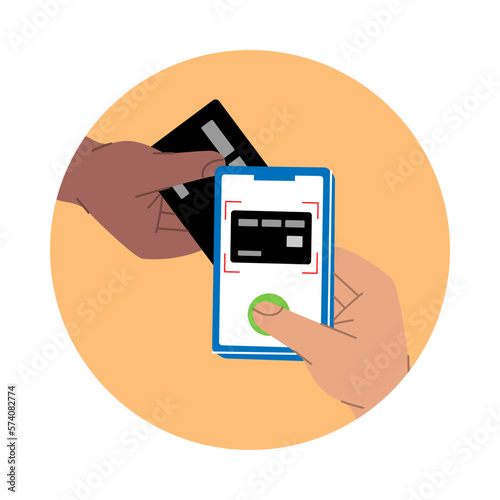 Card scanning for mobile banking payment. Mobile payment concept. E-wallet and mobile payment. Wireless contactless NFC payments.