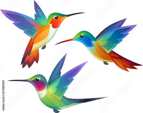 Stylized Birds - Hummingbirds in flight