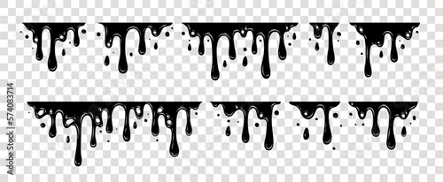 Black Melting Paint Abstract Liquid Vector Elements Isolated on White Background. Border and Drips Ink Set. Vector Illustrations.	 photo