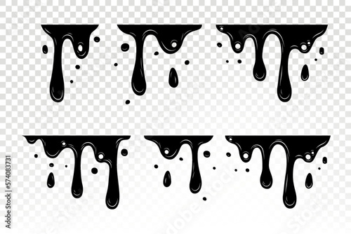 Fototapeta Black Melting Paint Abstract Liquid Vector Elements Isolated on White Background