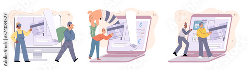 Hacker activity. Hacking computer. Phishing account, steal data, cyber attack. Stealing password. Cyber crime, theft personal information, cyber security spy access. Internet fraud scenes set metaphor