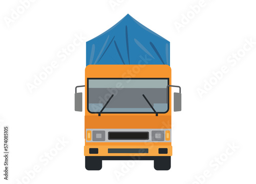 Over loaded truck covered with tarpaulin. Front view. Simple flat illustration. 
