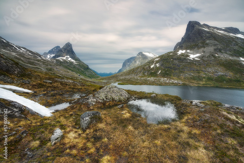 Norway  Lake Alnesvtnet  around the troll road  nice place surrounded by mountains - panorama